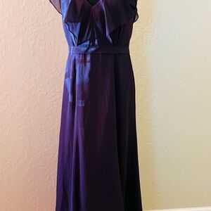 Jenny‎ Yoo Cecillia Chiffon Ruffled Gown Bridesmaid Dress V Neck Flowy Plum 8